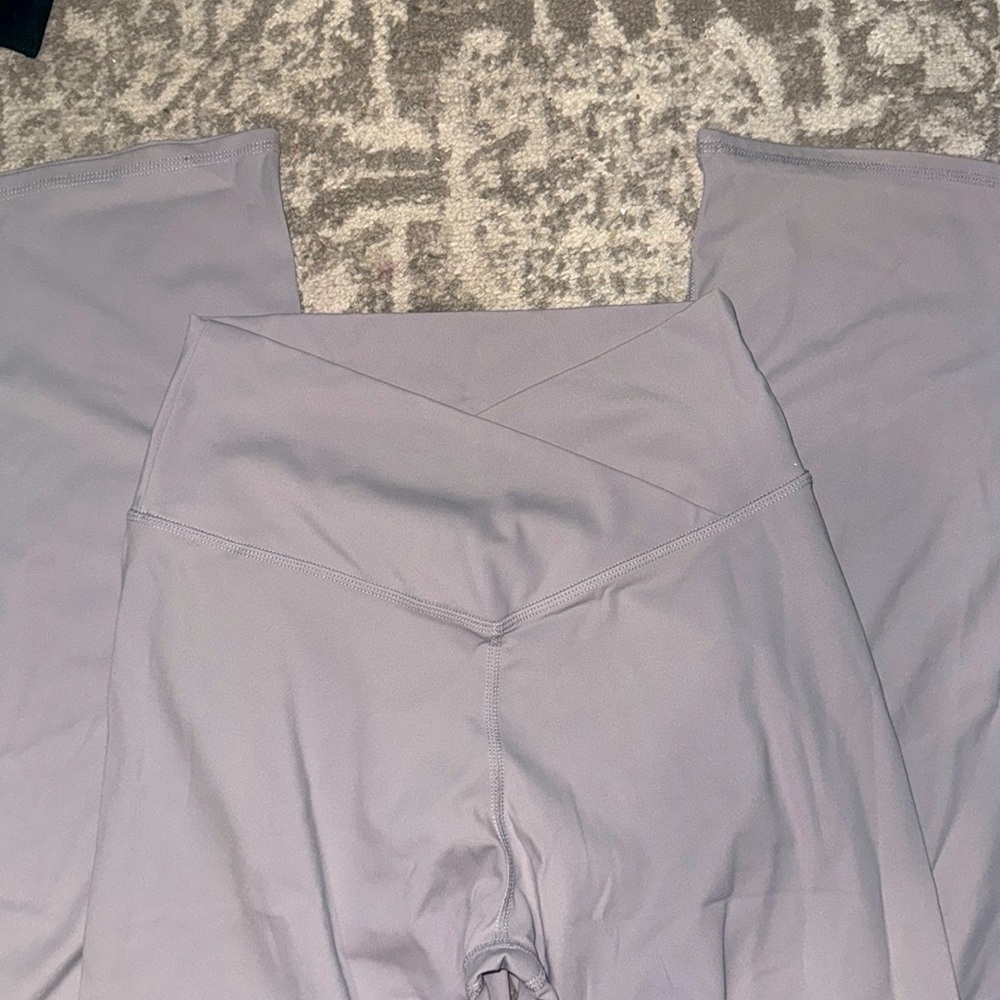 Grey crossover flare leggings